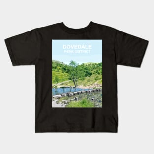 Dovedale Stepping Stones Derbyshire Peak District travel poster Kids T-Shirt